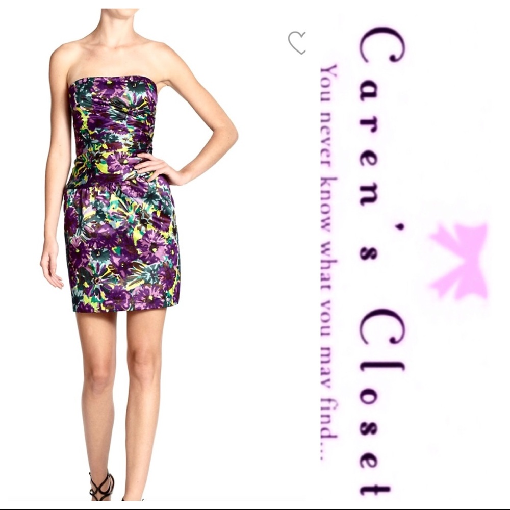 BCBGMaxazria Purple Floral Strapless Mini Dress